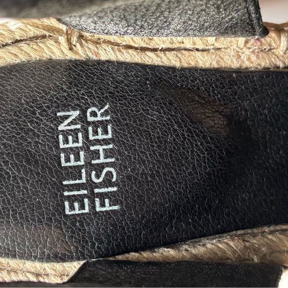 Eileen Fisher Black Leather Espadrille Wedges - Picture 3 of 4